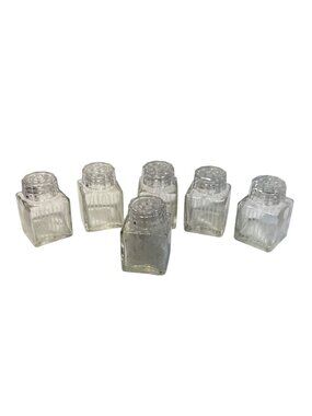 Vintage Glass Salt Or Pepper Shakers Mini Clear Square Etched Lot of 6 Taiwan